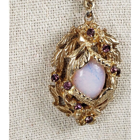 Vintage Victorian Fire Opal & Purple Rhinestone Goldtone 15" Chocker Necklace - Picture 10 of 16